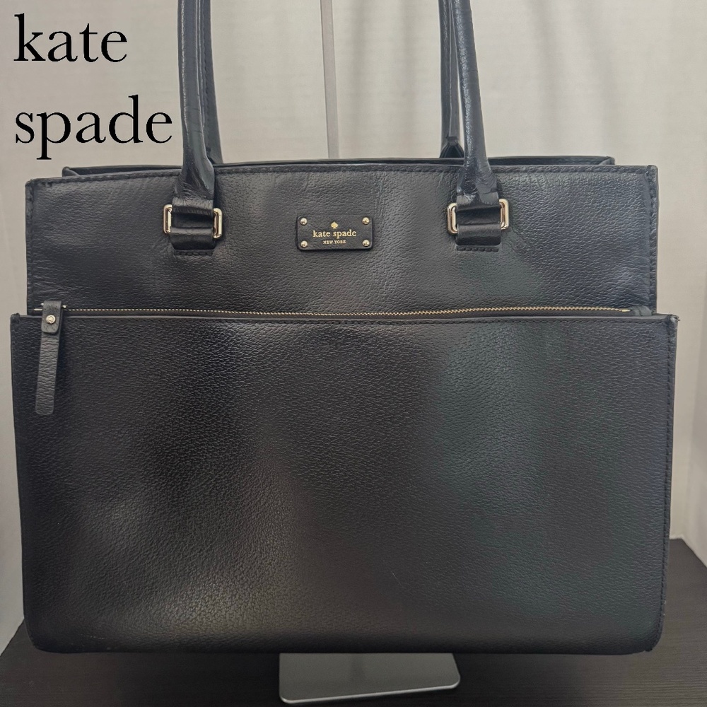 ♠️Kate Spade Tote-Shoulder Bag-Handbag-Purse Pebbled Blk Leather-Large-Practical